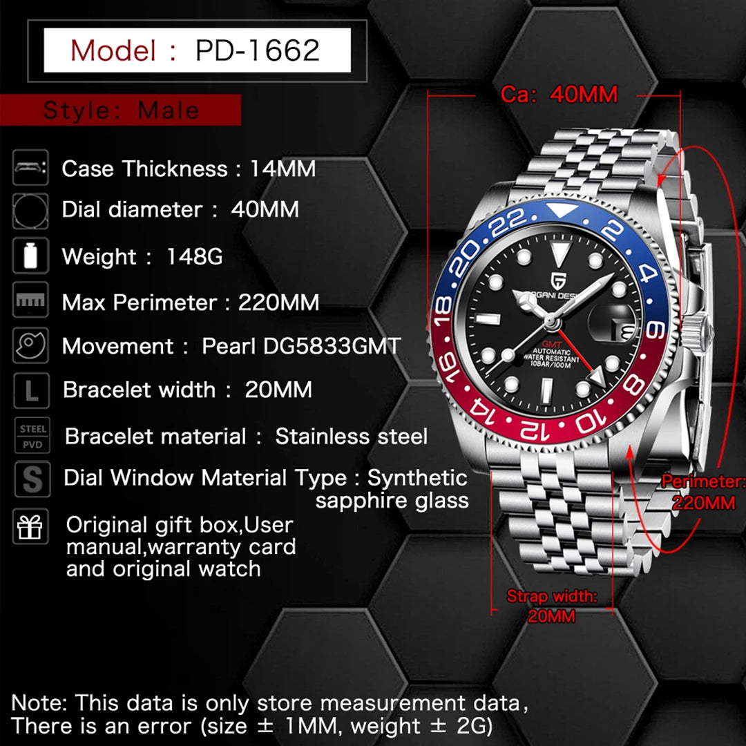 Men’s Automatic GMT Watch – Stainless Steel Dual Time Edition