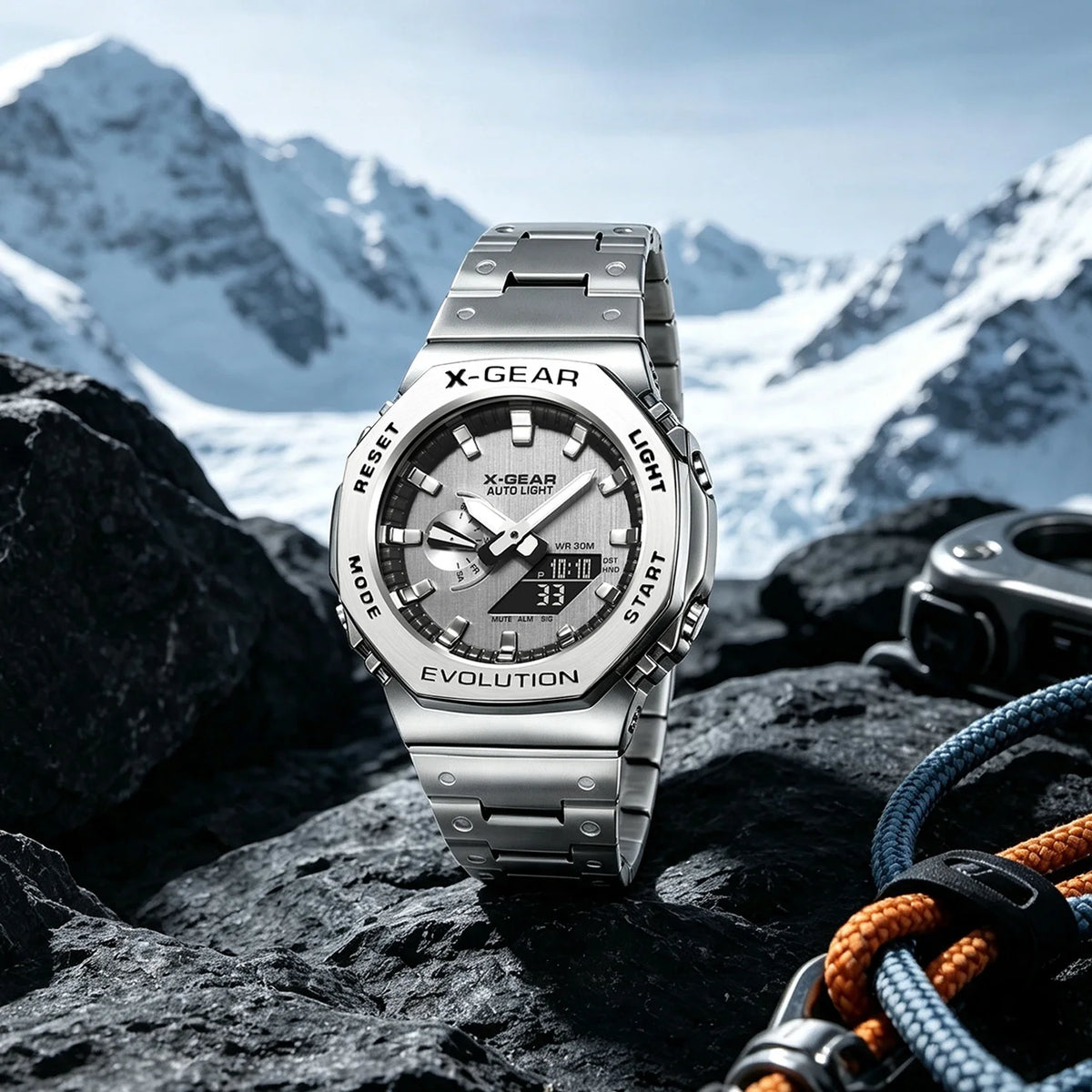 Men’s Dual Display Digital-Analogue Sports Watch – Stainless Steel Edition