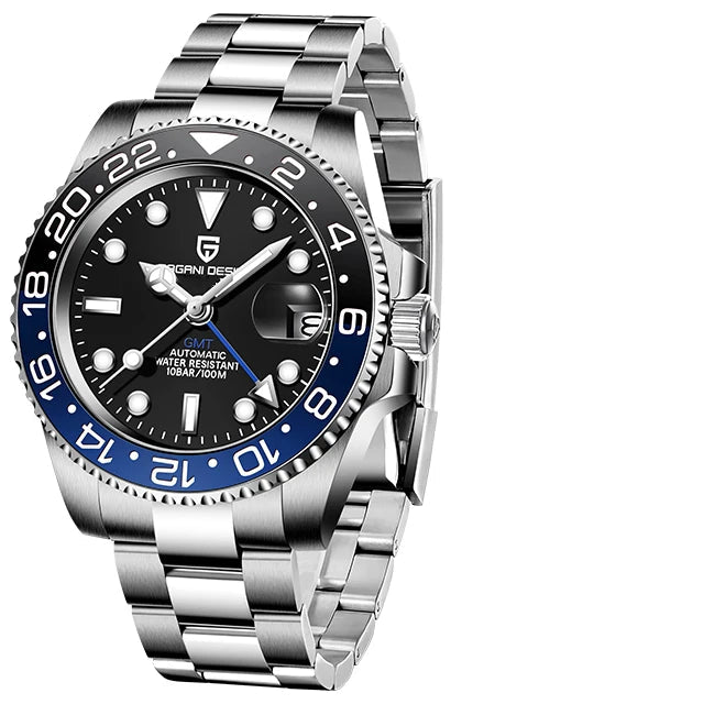 Men’s Automatic GMT Watch – Stainless Steel Dual Time Edition