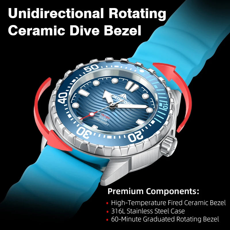 Men’s Solar Dive Watch – 300M Water Resistant Stainless Steel Edition
