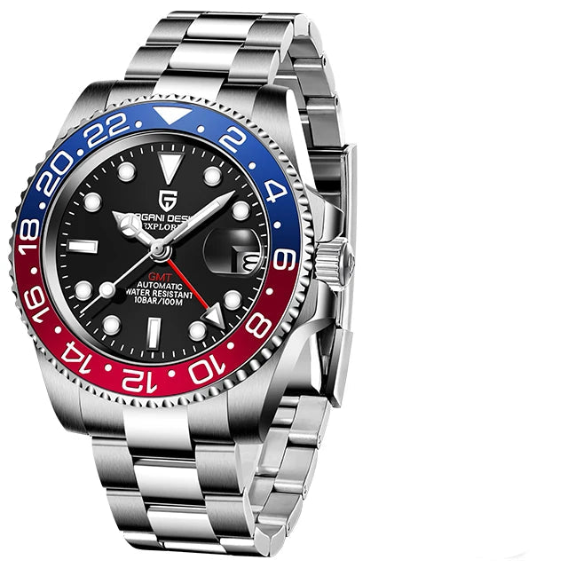 Men’s Automatic GMT Watch – Stainless Steel Dual Time Edition