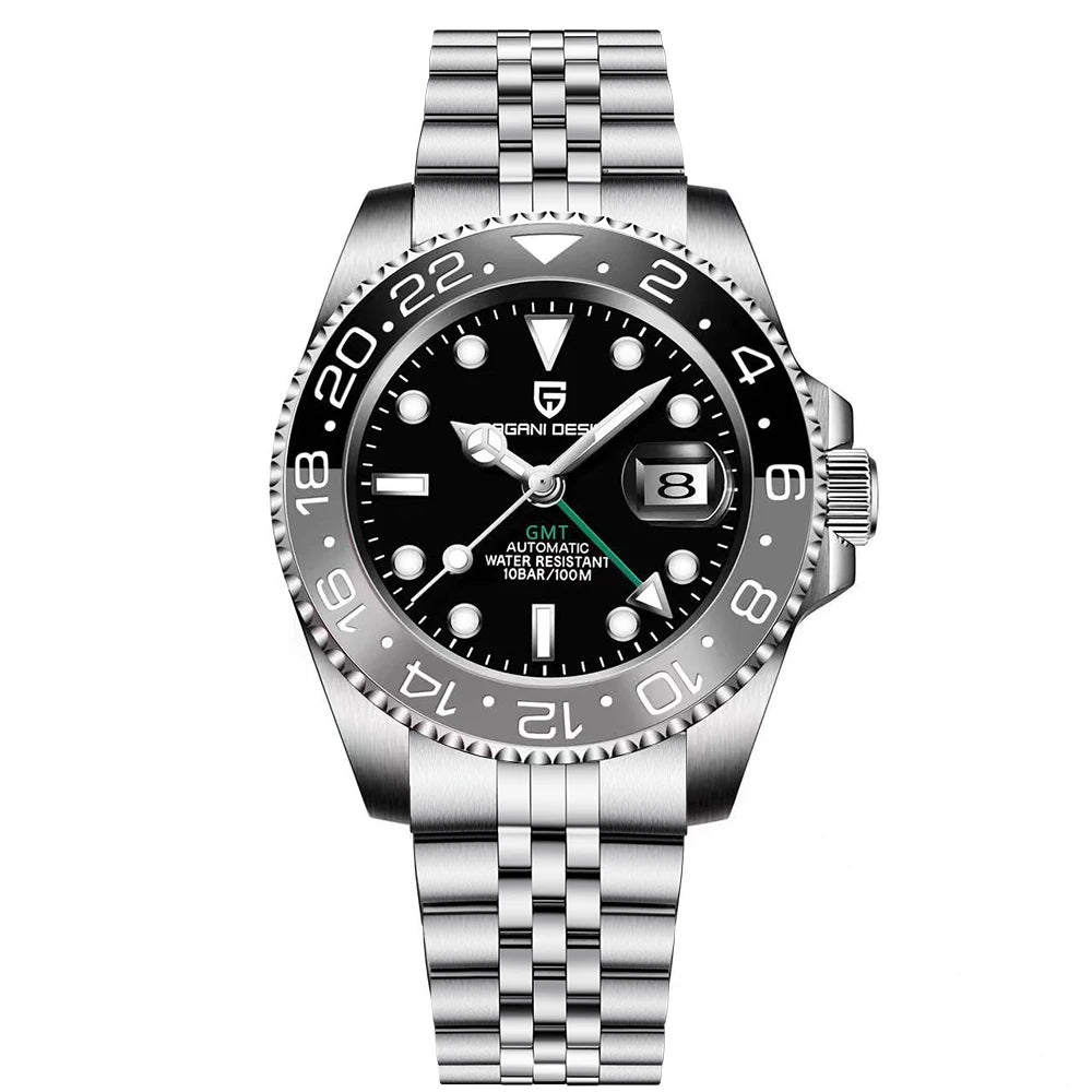 Men’s Automatic GMT Watch – Stainless Steel Dual Time Edition