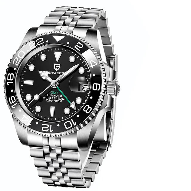Men’s Automatic GMT Watch – Stainless Steel Dual Time Edition
