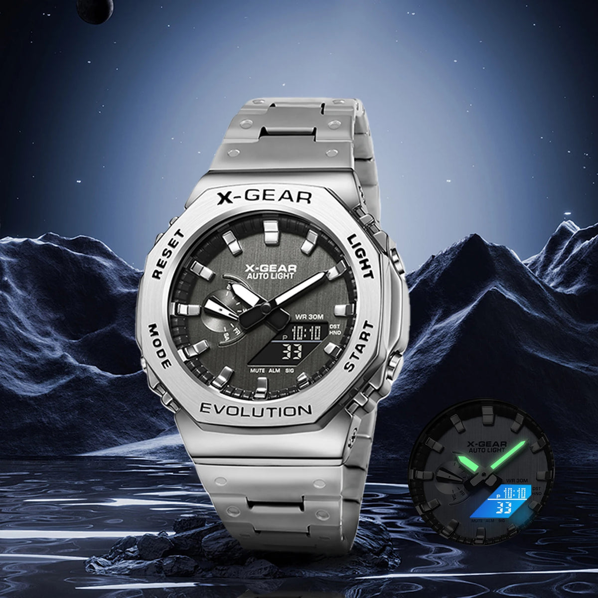 Men’s Dual Display Digital-Analogue Sports Watch – Stainless Steel Edition