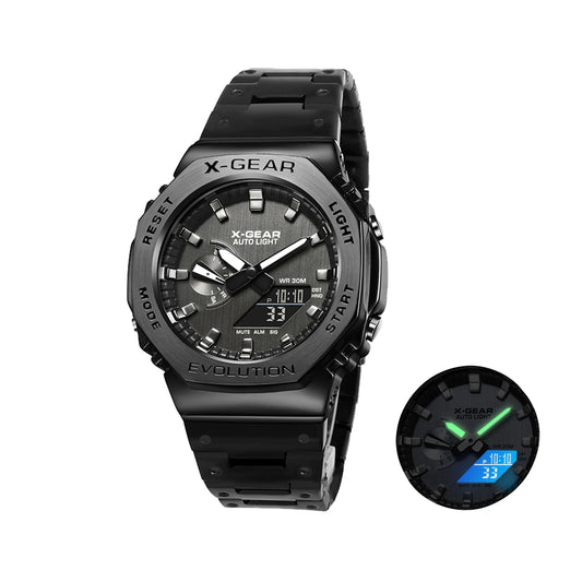 Men’s Dual Display Digital-Analogue Sports Watch – Stainless Steel Edition