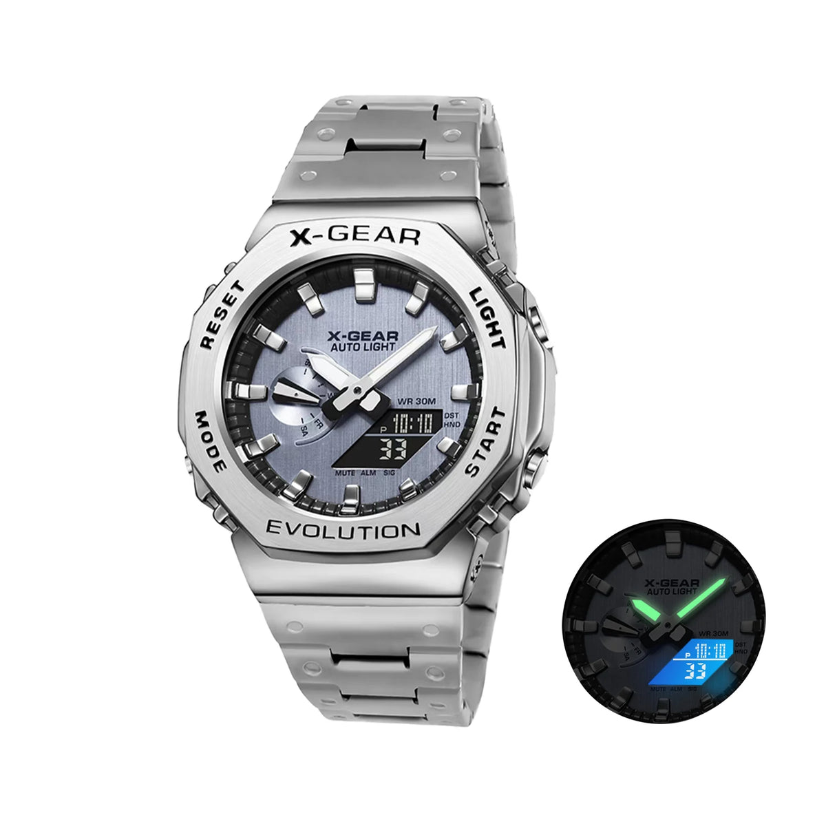Men’s Dual Display Digital-Analogue Sports Watch – Stainless Steel Edition