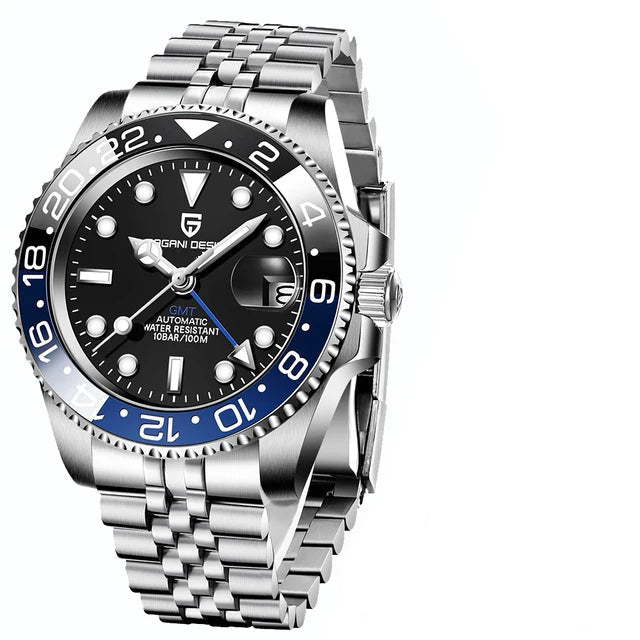 Men’s Automatic GMT Watch – Stainless Steel Dual Time Edition