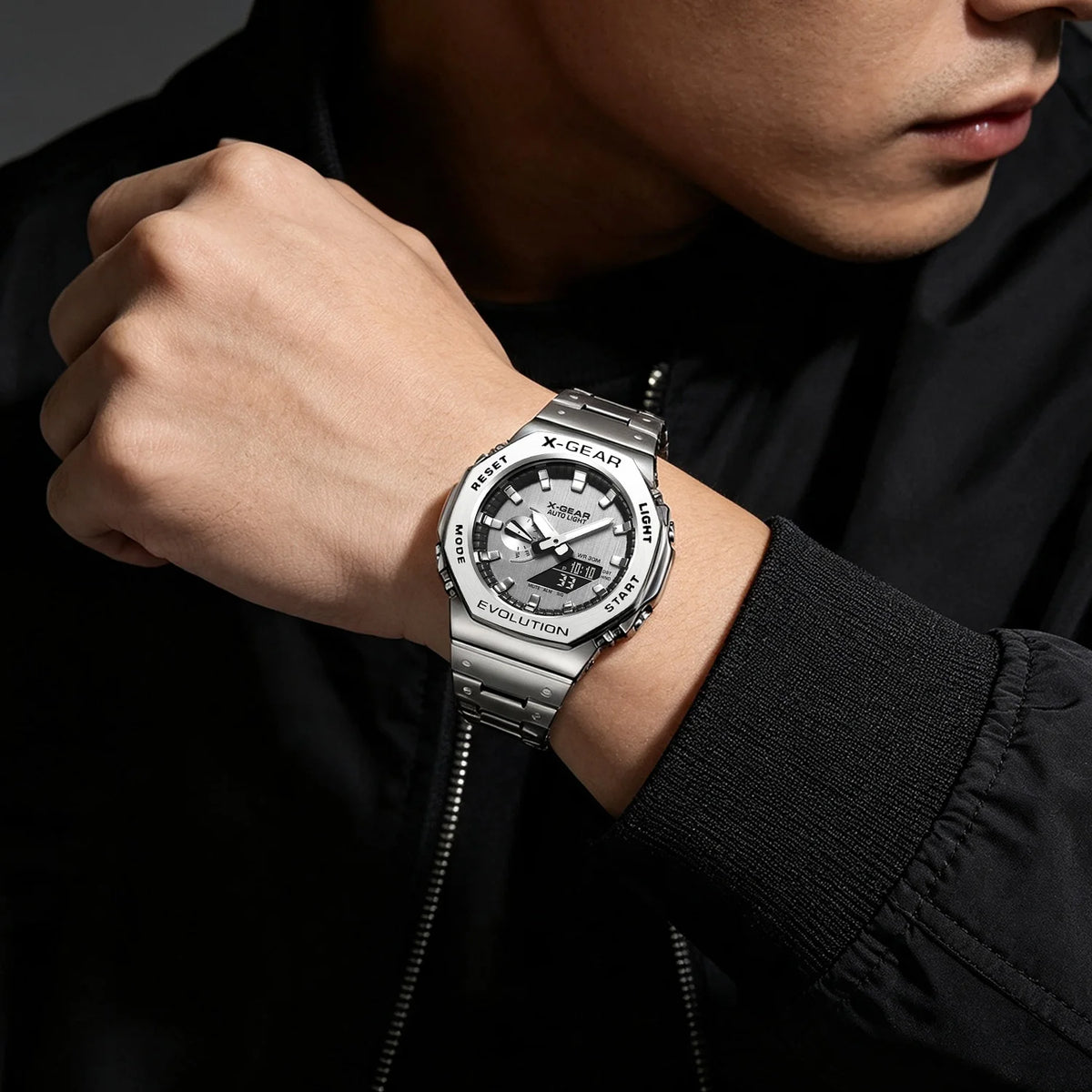 Men’s Dual Display Digital-Analogue Sports Watch – Stainless Steel Edition