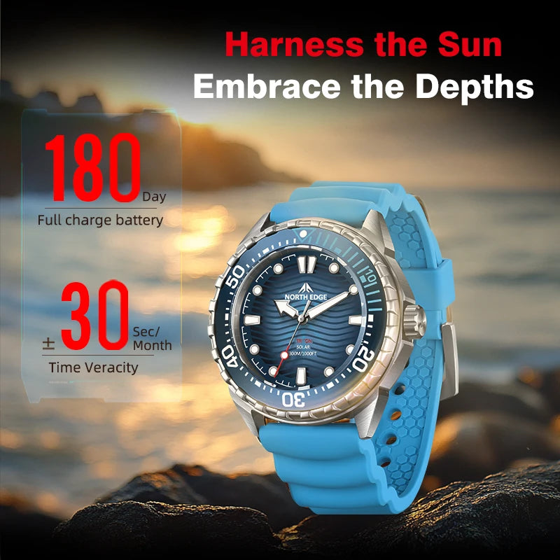Men’s Solar Dive Watch – 300M Water Resistant Stainless Steel Edition