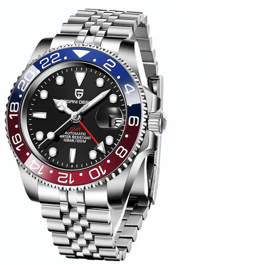 Men’s Automatic GMT Watch – Stainless Steel Dual Time Edition