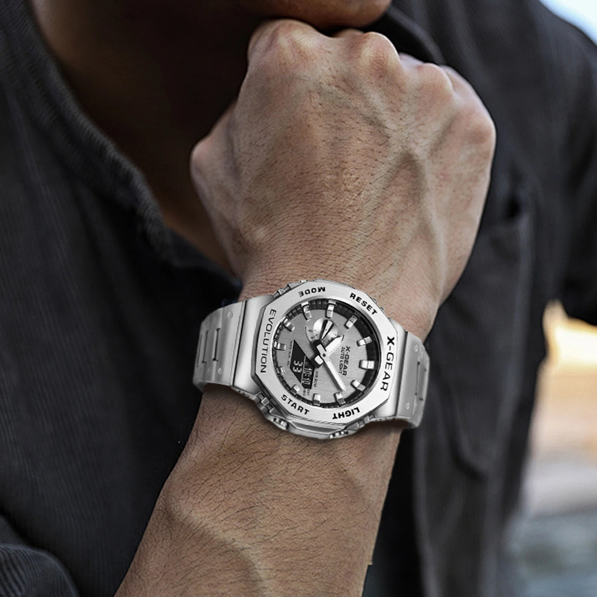 Men’s Dual Display Digital-Analogue Sports Watch – Stainless Steel Edition