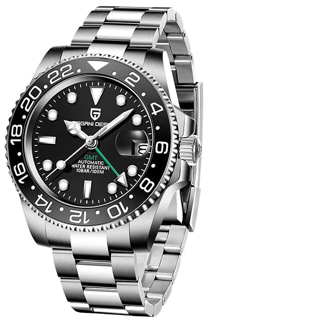 Men’s Automatic GMT Watch – Stainless Steel Dual Time Edition