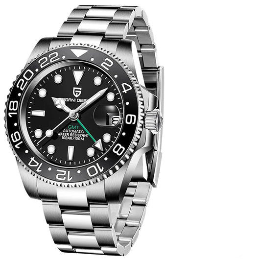 Men’s Automatic GMT Watch – Stainless Steel Dual Time Edition