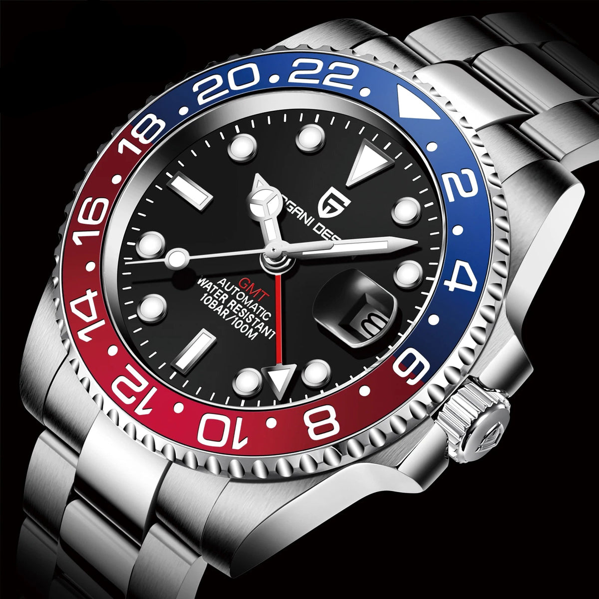 Men’s Automatic GMT Watch – Stainless Steel Dual Time Edition