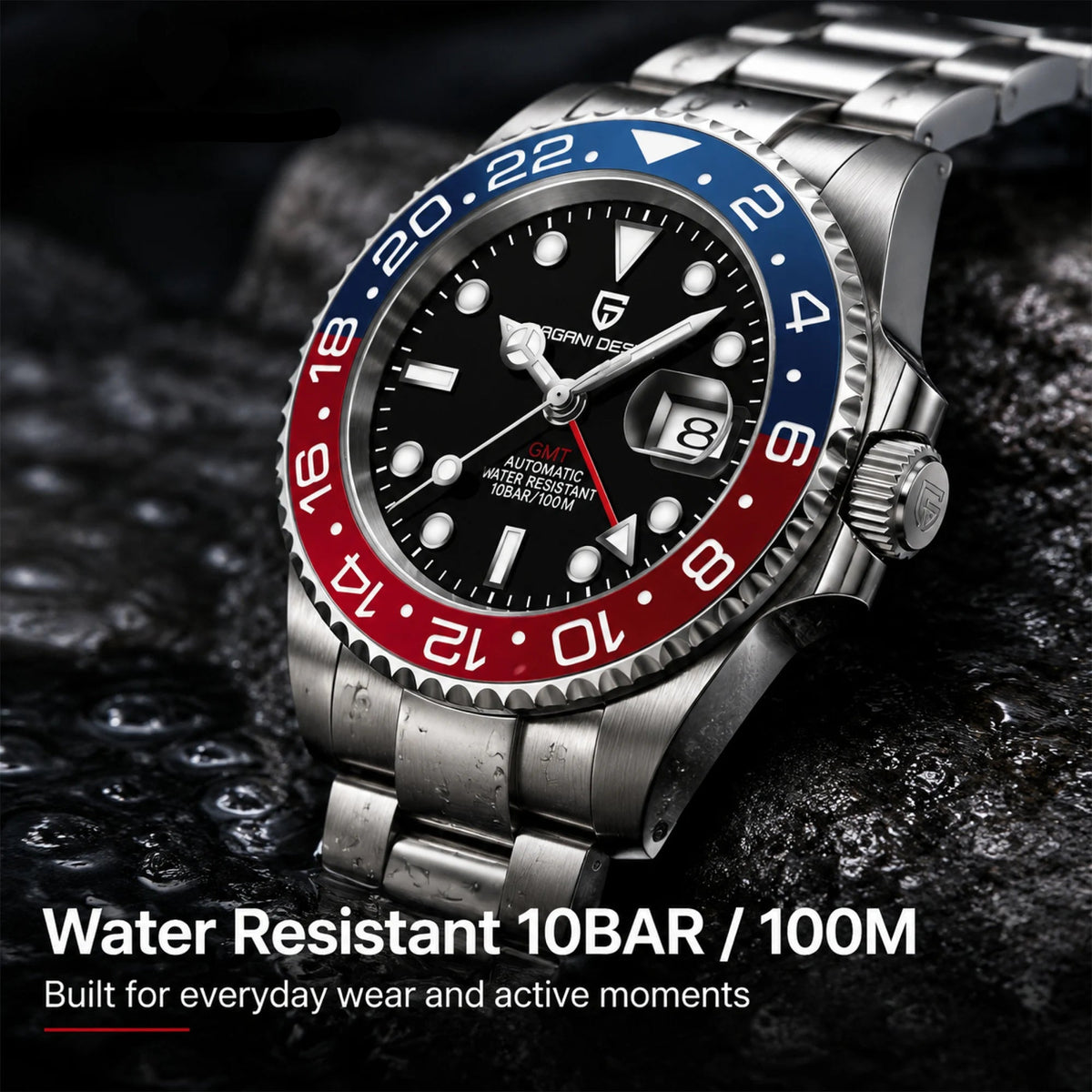 Men’s Automatic GMT Watch – Stainless Steel Dual Time Edition